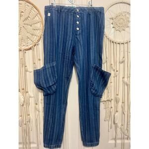 Elegant Blue Striped Women's Straight Leg Pants